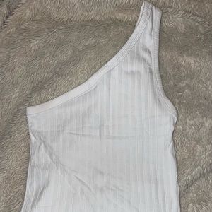 Cropped One shoulder White Tank Ribbed